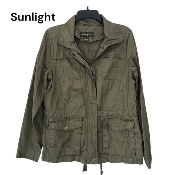 Eddie Bauer Womens Olive Green Lightweight Utility Jacket Sz M Full Zipper - Picture 1 of 12